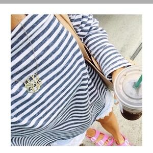 Treasure & Bond Bell Sleeved striped sweater white gray small